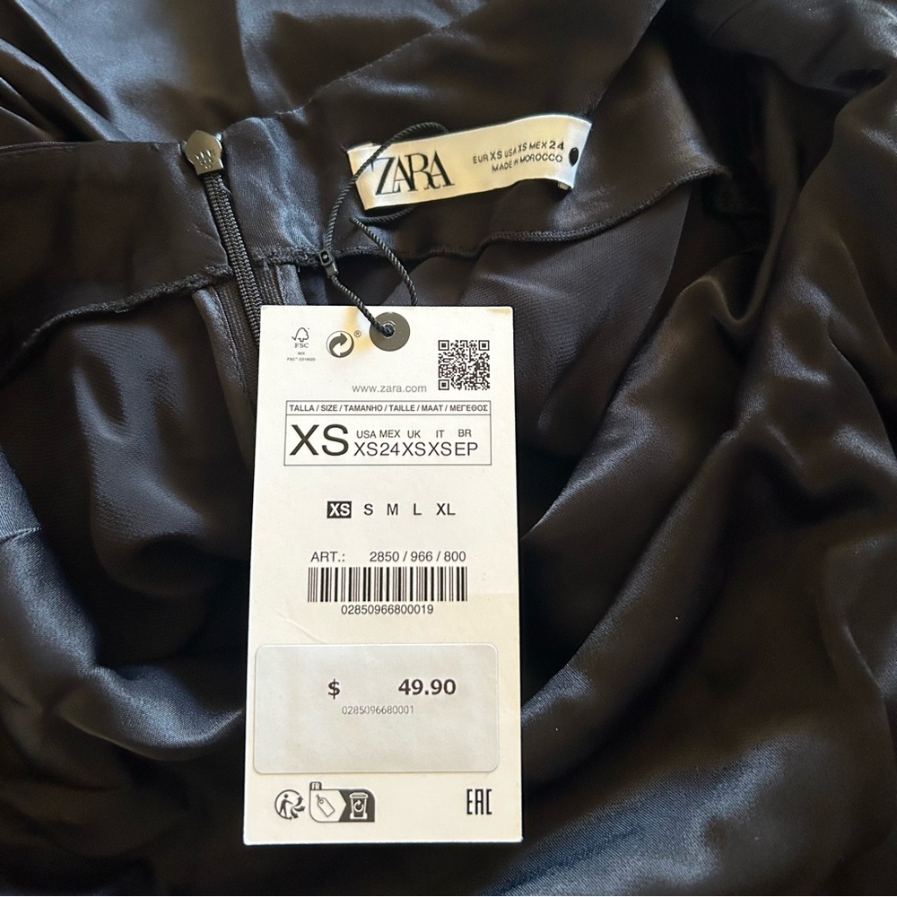 NWT Zara Sleeveless Black Silky Mini Slip Dress - Women’s Size XS - Picture 3 of 6
